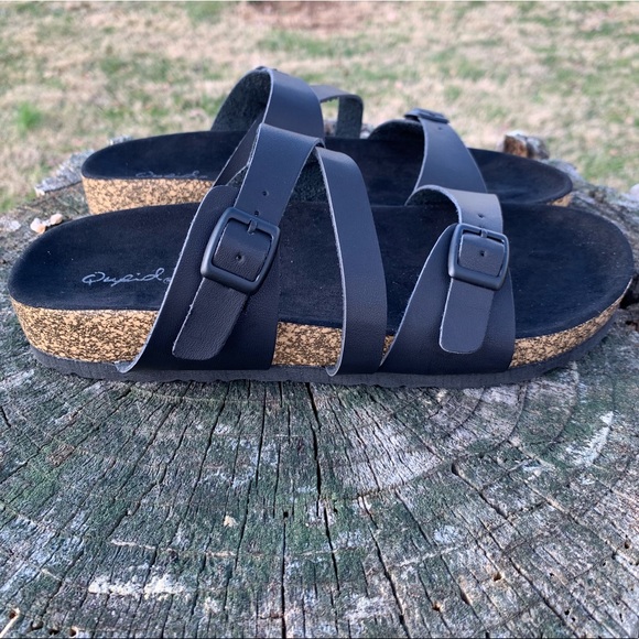 Qupid Luka Sandal | Black Cork with Buckles - Picture 2 of 6